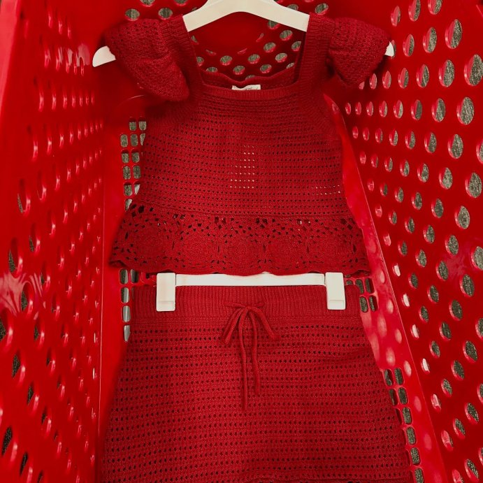 user image by @fabfindswithfallon, Women's Openwork Flutter Sleeve Sweater Tank - Universal Thread™ Red