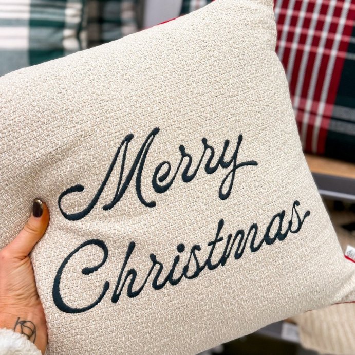 user image by @happilyhebert, 16&#34;x16&#34; &#39;Merry Christmas&#39; Icon Square Toss Pillow Cream/Red Edge - Hearth &#38; Hand&#8482; with Magnolia