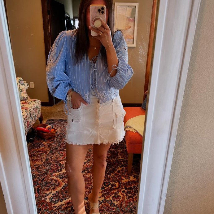 user image by @saeromsays, Women's Long Sleeve Eyelet Tie-Front Poplin Blouse - Future Collective