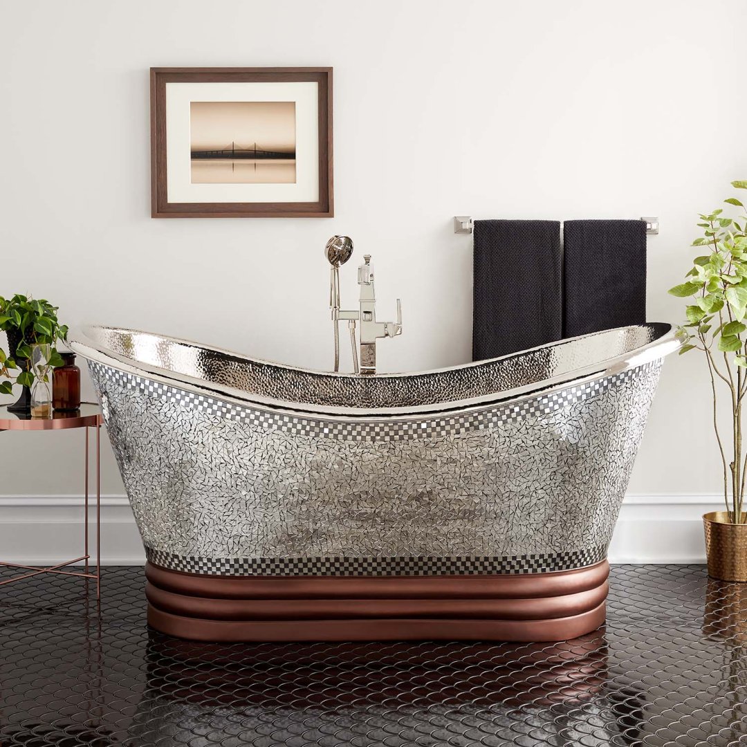 71" Anastasia Mosaic NickelPlated Copper DoubleSlipper Tub Bathtubs
