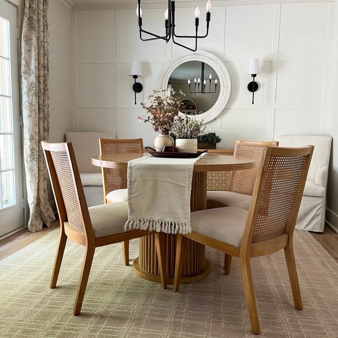 user image by @stephaniestyleshome, Corella Cane and Wood Dining Chair Natural - Threshold&#8482;: Rubberwood Frame, Upholstered Seat, 19.5&#34; Height