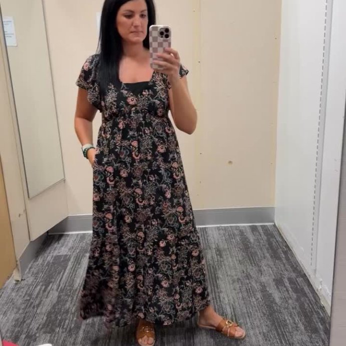 user image by @the.melanie.edit, Women's Flutter Short Sleeve Maxi A-Line Dress - Universal Thread™ Black Floral