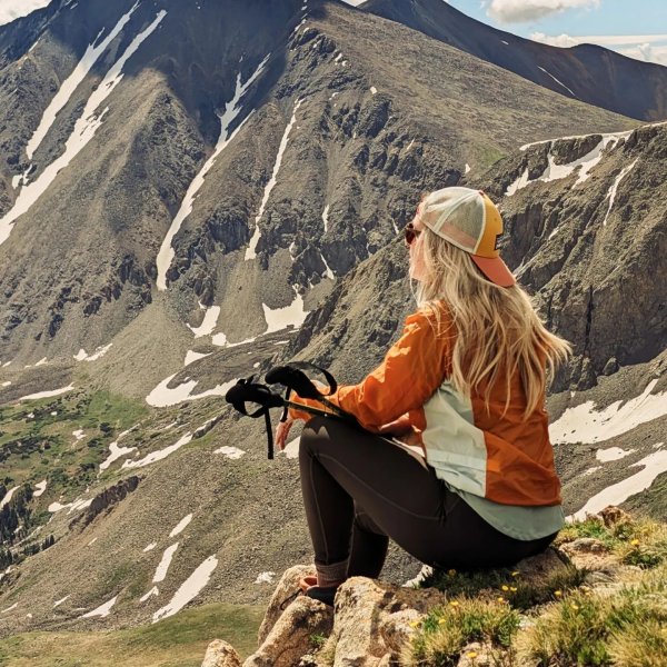 @mels_outhiking's instagram image of Patagonia P-6 Logo Trucker Hat and REI Co-op Trailmade Trekking Poles - Pair Woodland Olive