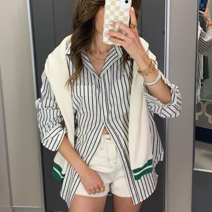 user image by @trace.this.style, Women's Slim Fit Boyfriend Tailored Long Sleeve Button-Down Shirt - A New Day™