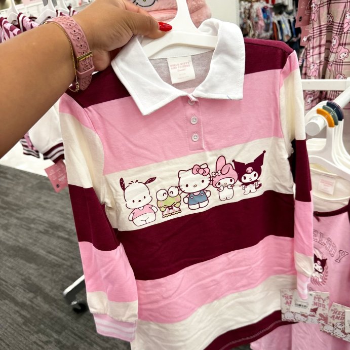 user image by @targetkiddos, Girls&#39; Sanrio Hello Kitty &#38; Friends Striped Rugby Dress - White/Pink