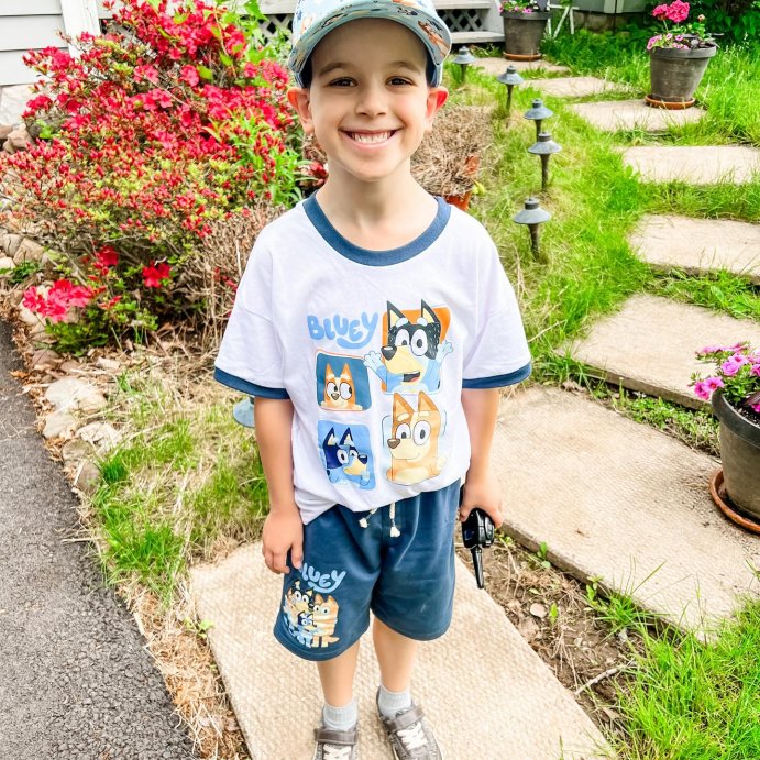 user image by @prokkeri, Bluey Drop Shoulder T-Shirt French Terry Shorts Adjustable Snapback Baseball Cap 3 Piece Outfit Set Toddler