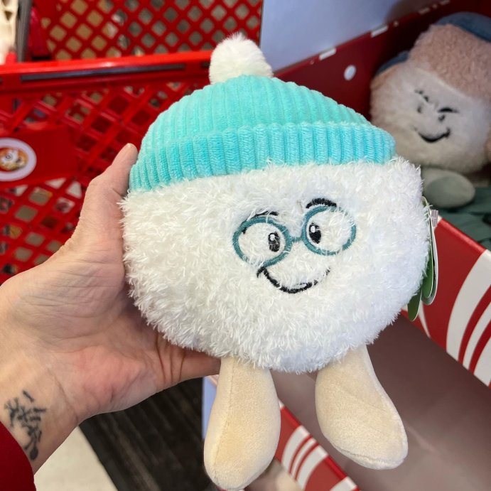 user image by @wicked_good_seasonal_finds, 6&#34; Snowball with Blue Hat Stuffed Plush - Gigglescape&#8482;: Polyester, Character Theme, 1 Year+, 0.2 lbs