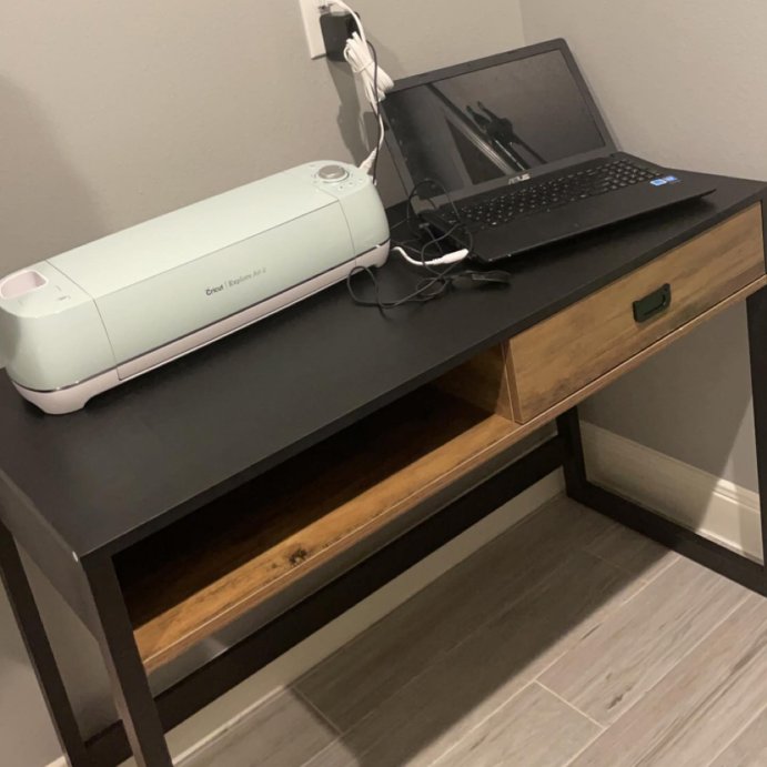 user image by @jackieeee272, Oslo Contemporary Studio Workstation Desk with Drawer - Danya B.: Iron Frame, Rustic Industrial Style