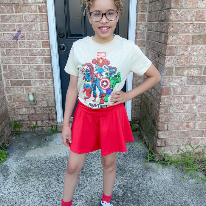 user image by @ashtonnyeela, Boys' Avengers Mightiest Heroes Front and Back Short Sleeve Graphic T-Shirt - Tan