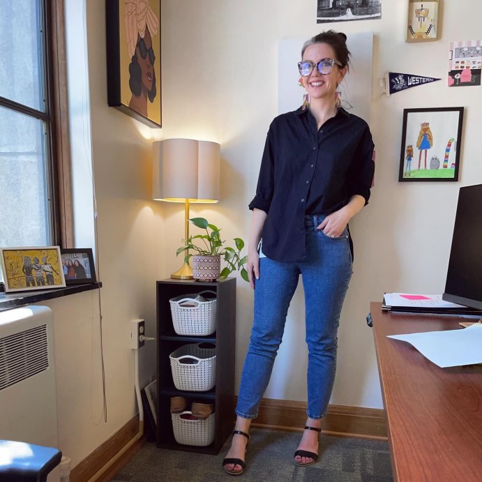 user image by @caffeinatedcardigan, Women's Slim Fit Boyfriend Tailored Long Sleeve Button-Down Shirt - A New Day™