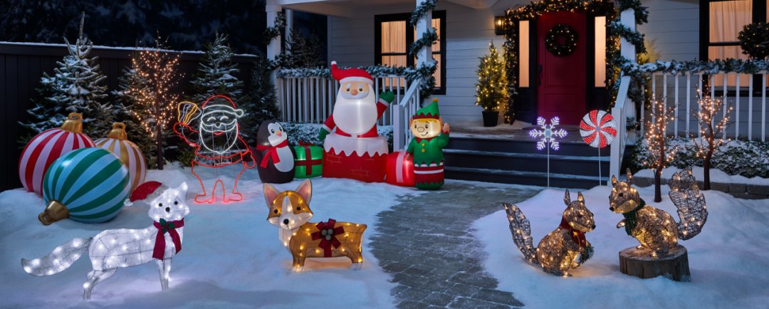 Shop For Living Outdoor Inflatable Ornaments with Pump, 3-pk, CANVAS Indoor/Outdoor Arctic Freddy The Fox, 28-in, Noma Pre-Lit Neon Santa with Bell Motion Christmas Decoration, 4-ft, CANVAS Whimsical Collection Georgie the Corgi with 40 Warm White LEDs, 27-in, Gemmy Airblown Wide Santa and Friends Decoration, 9-ft, NOMA Ultra-Bright Indoor/Outdoor Animated Twinkling Snowflake Decoration, NOMA Pre-Lit, Outdoor, Neon Candy Cane, Motion Christmas decoration, CANVAS Blossom Twinkle Trees with 160 Warm White LEDs, 120-cm, 2-pk and more