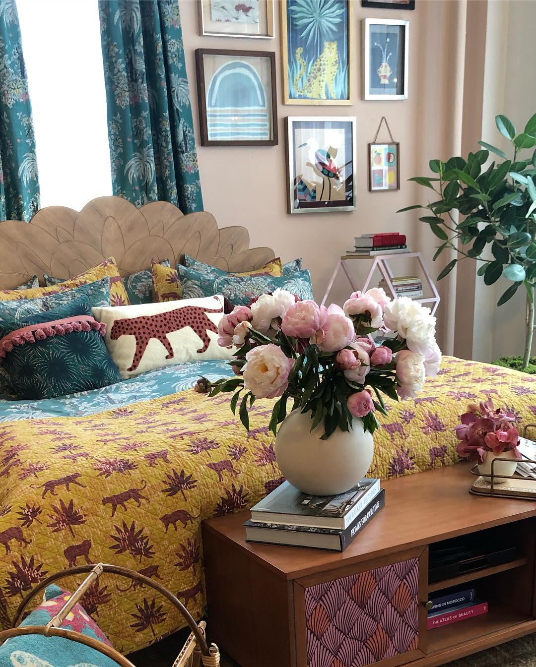 Eclectically global bedroom Instagram Post