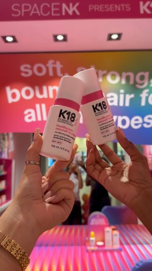 @spacenk’s instagram video of K18 HAIR HeatBounce Conditioning Heat Protectant