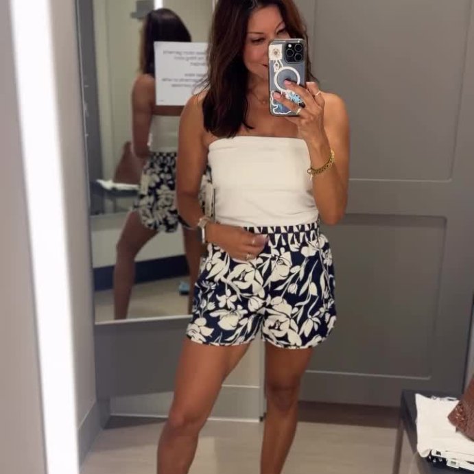 user image by @adalineanyway, Women's High-Rise Satin Pull-On Shorts - A New Day™ Navy Blue Floral