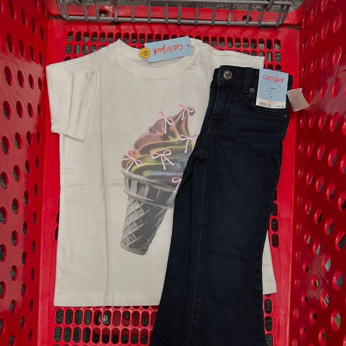 user image by @targetbayareafinds, Girls&#39; Short Sleeve Oversized Rainbow Ice Cream Graphic T-Shirt - Cat &#38; Jack&#8482; Cream