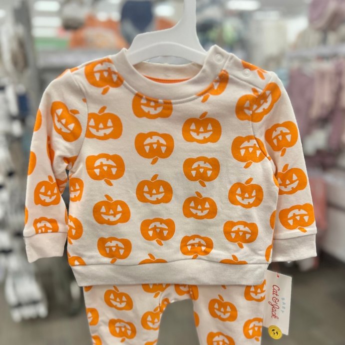 user image by @momlifeandstylefinds, Baby 2pc Halloween Pumpkin French Terry Sweatshirt &#38; Jogger Pants Set - Cat &#38; Jack&#8482; Cream