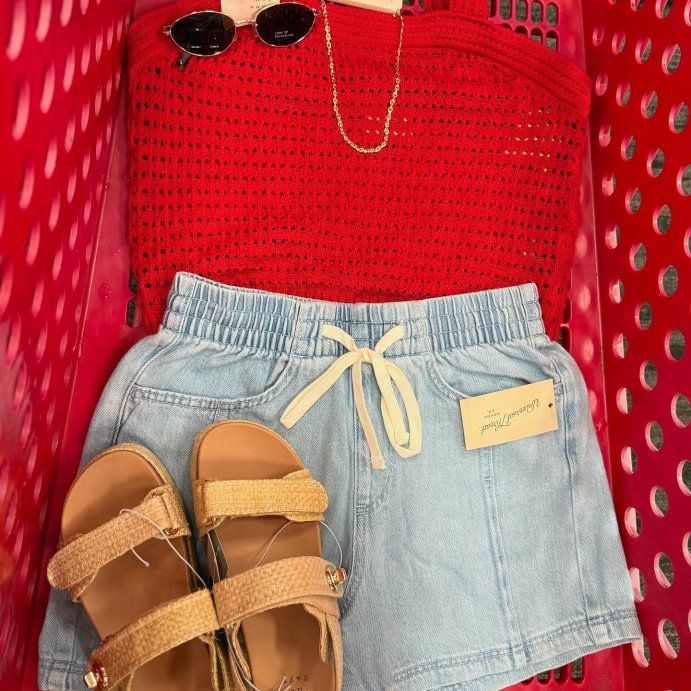 user image by @lifeofbrandieg, Women's High-Rise Drawstring Denim Beach Shorts - Universal Thread™
