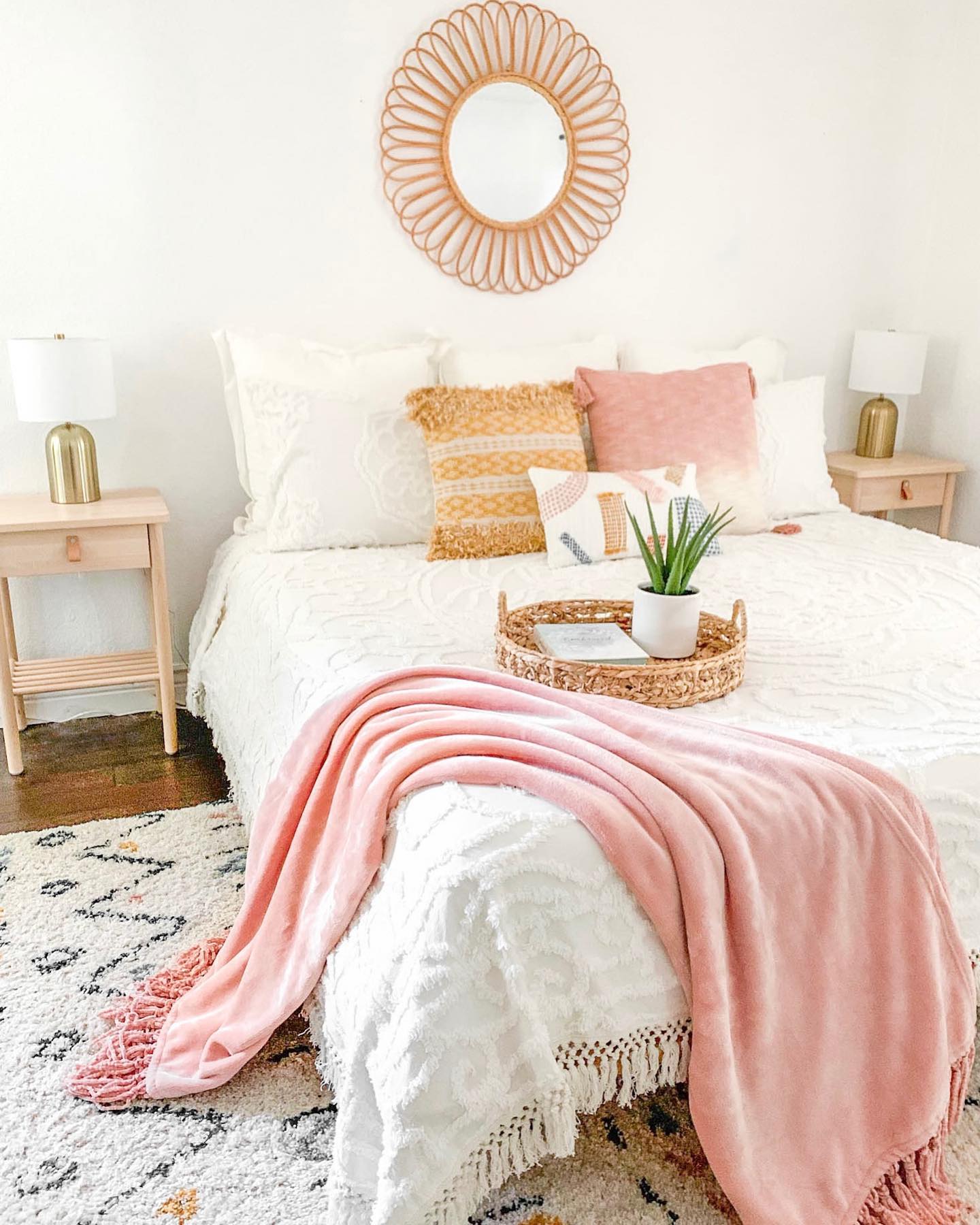 Bright modern boho bedroom Instagram Post