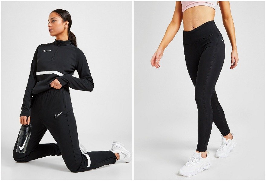 Naisten housut ulkotreeniin, Niken mustat verryttelyhousut ja Niken mustat juoksutrikoot