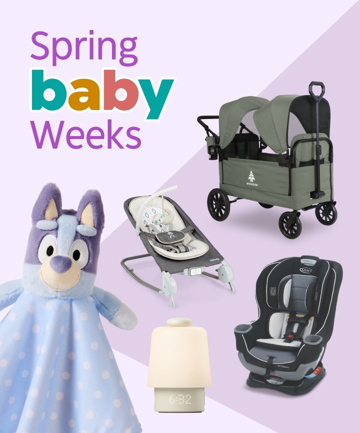 Shop Bluey Lovey Sustainable Stuffed Toy, 13-in, Hatch Baby Sleep, Putty, Ingenuity Happy Belly Rock-to-Bounce Massage Seat, Parker, Woods Stroller Wagon, Green, Graco Extend2Fit Convertible Car Seat – Safely Grows with Child from Rear-Facing to Forward-Facing, 1.8-30 kg (4-65 lb), Gotham and more