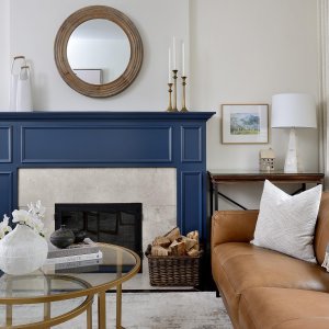 Brightening up this fireplace with a bold blue helped brighten up this entire room. ✨// #windermereproject 
Photography by arnalphotography 
.
.
.
.
#livingroomdecor #livingroom #interiordesign #interiordecorating #masellisdesigns #torontointeriordesigner #myurbanbarn #fireplacedesign #fireplacemantel #interiorinspo #interiorinspiration