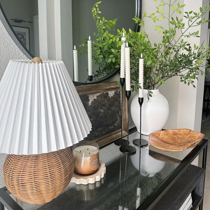 user image by @mrsperello, Natural Wicker Table Lamp Brown - Threshold&#8482; designed with Studio McGee: Chic Pleated Drum Shade, ETL Listed