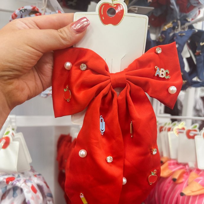 user image by @missaliceinteacherland, Teacher Apple Pencil and Pearl Hair Bow Clip - Red