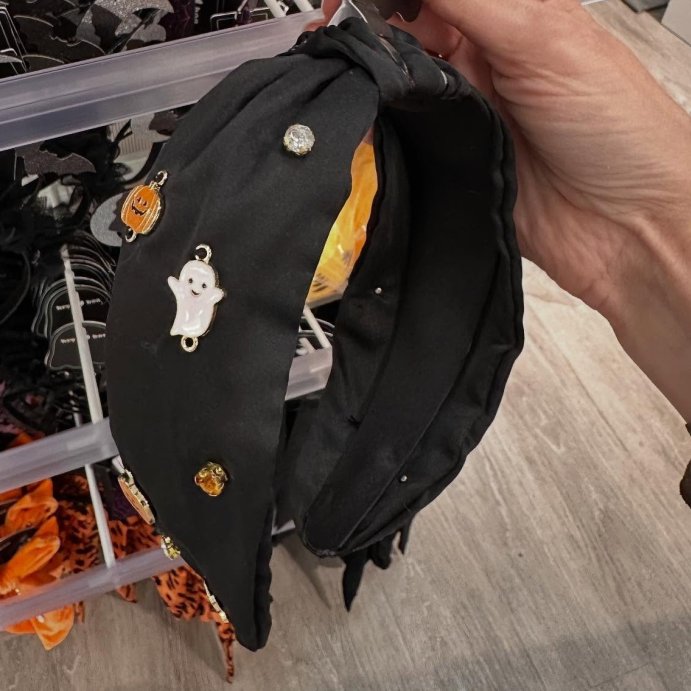 user image by @the.halloweennook, Halloween Ghost and Pumpkin Charm Top Knot Headband - Black
