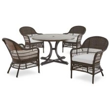Shop CANVAS Lorette Outdoor Patio Round Dining Set with Wicker Chairs and Built-in Umbrella Pedestal, Brown, 5-pc and more