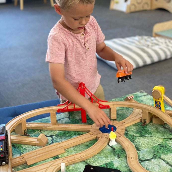 user image by @bugandgooseplaycafe, Melissa &#38; Doug Deluxe Wooden Railway Train Set (130+pc)