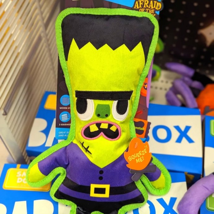 user image by @heartsandhaunts, BARK Afraid of the Bark Halloween Freakenstein Plush Dog Toy