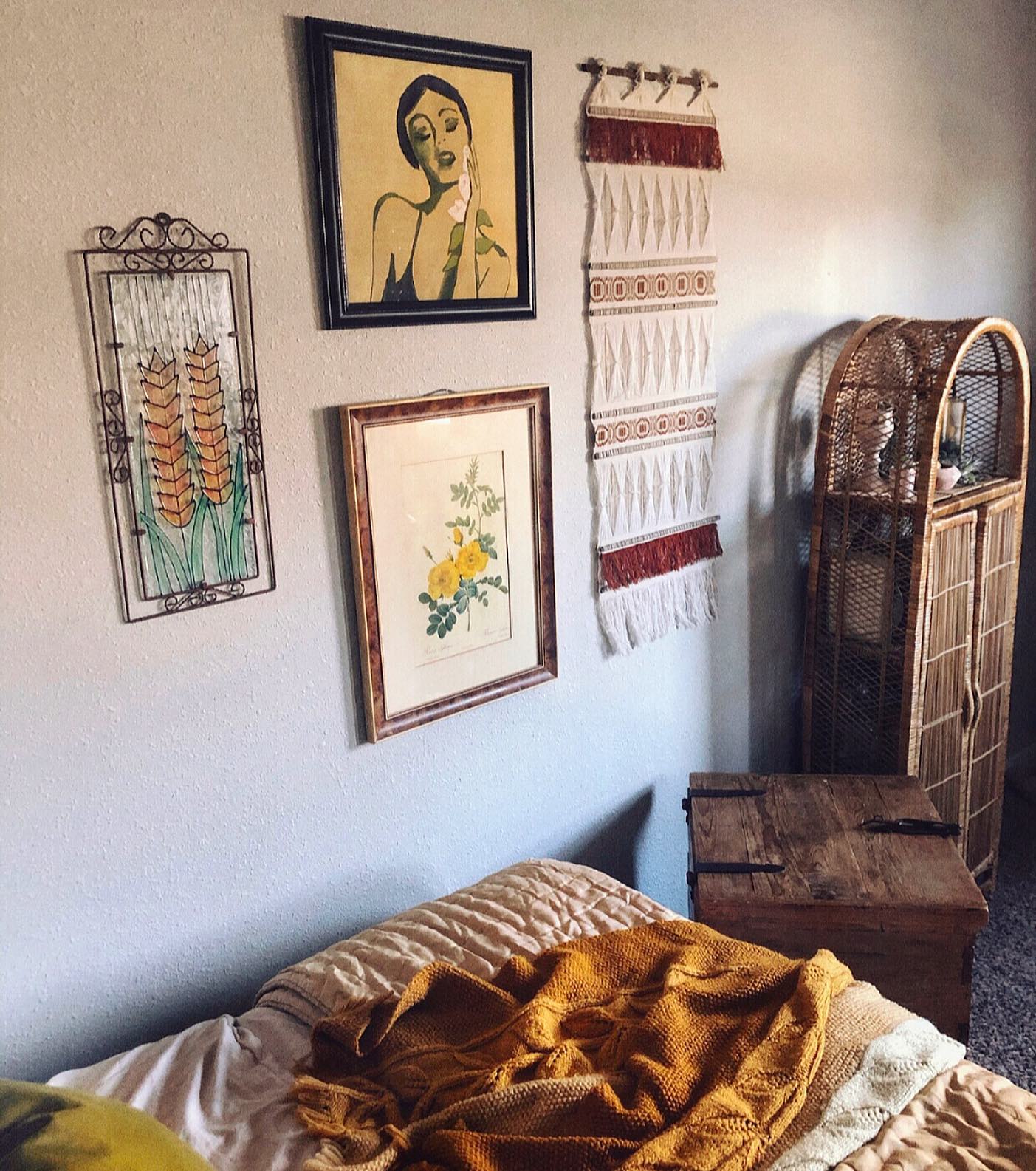 Elegant bohemian bedroom Instagram Post