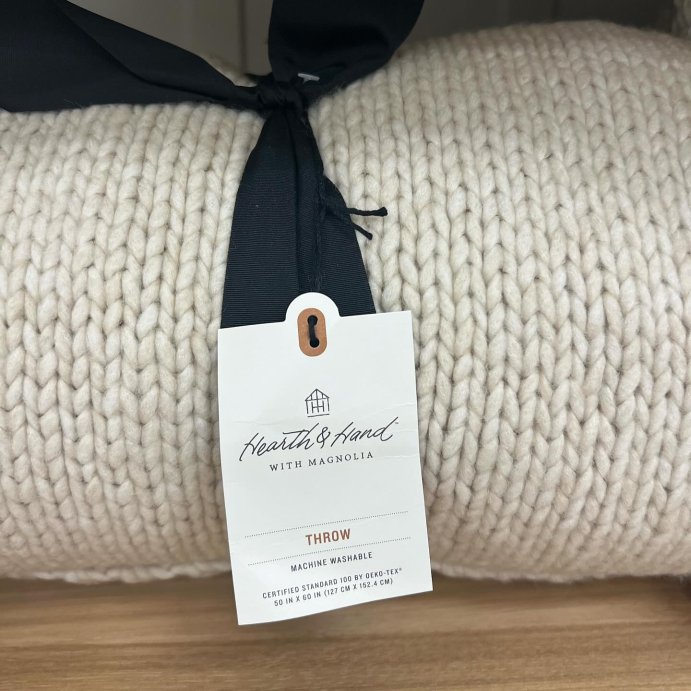 user image by @simplyhome_blog, Chunky Knit Bordered Throw Blanket Cream - Hearth &#38; Hand&#8482; with Magnolia: Heavyweight Farmhouse Style, 50x60in
