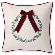 Shop CANVAS Classic Christmas Collection Linen Pillow Cover with Embroidered Wreath and more