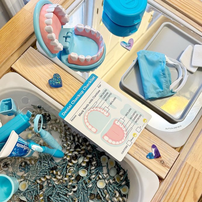 user image by @bless.themess, Melissa &#38; Doug Super Smile Dentist Kit With Pretend Play Set of Teeth And Dental Accessories (25 Toy Pieces)
