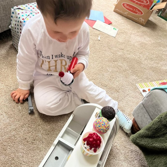 user image by @mrsharrifox, Melissa &#38; Doug Wooden Scoop and Serve Ice Cream Counter With Play Food and Accessories - 28pc