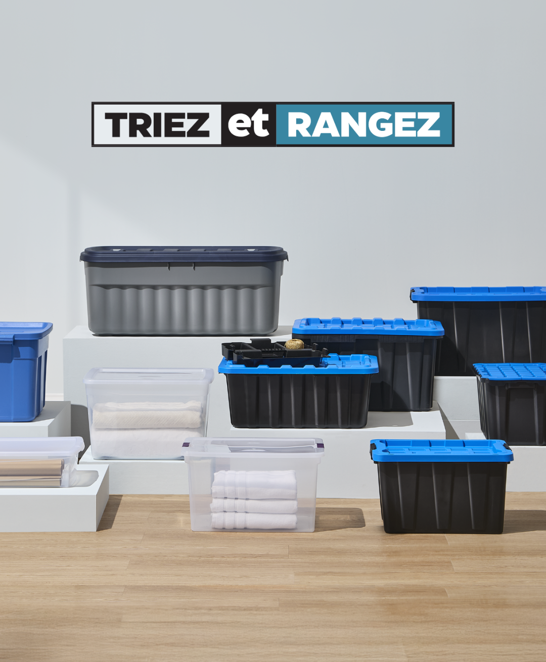 Shop Bac de rangement géant Rubbermaid Roughneck avec c, Bac de rangement à roulettes Type A, transparent, , Boîte de rangement Sterilite ClearView avec couver, Bac de rangement empilable robuste Mastercraft ave, Bac de rangement robuste Mastercraft, 102 L, Bac prise facile à loquets Mastercraft très robust and more