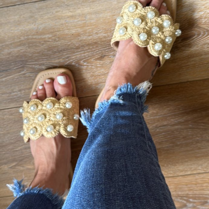 user image by @_katies.korner_, Women&#39;s Delaney Ornament Slide Sandals with Memory Foam Insole - A New Day&#8482; Tan