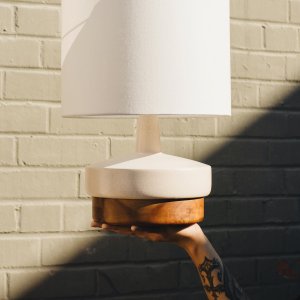 Wood & Ceramic Table Lamp (17")
