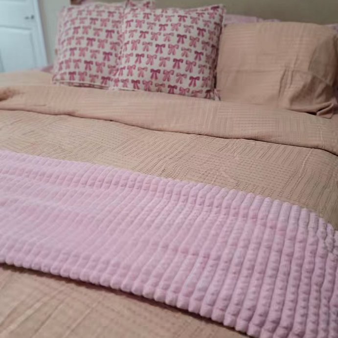 user image by @karirob2024, 3pc Woven Textured Squares Comforter Bedding Set Blush - Hearth & Hand™ with Magnolia