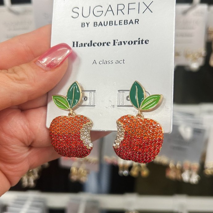 user image by @missaliceinteacherland, SUGARFIX by BaubleBar Hardcore Favorite Apple Statement Earrings - Red/Green