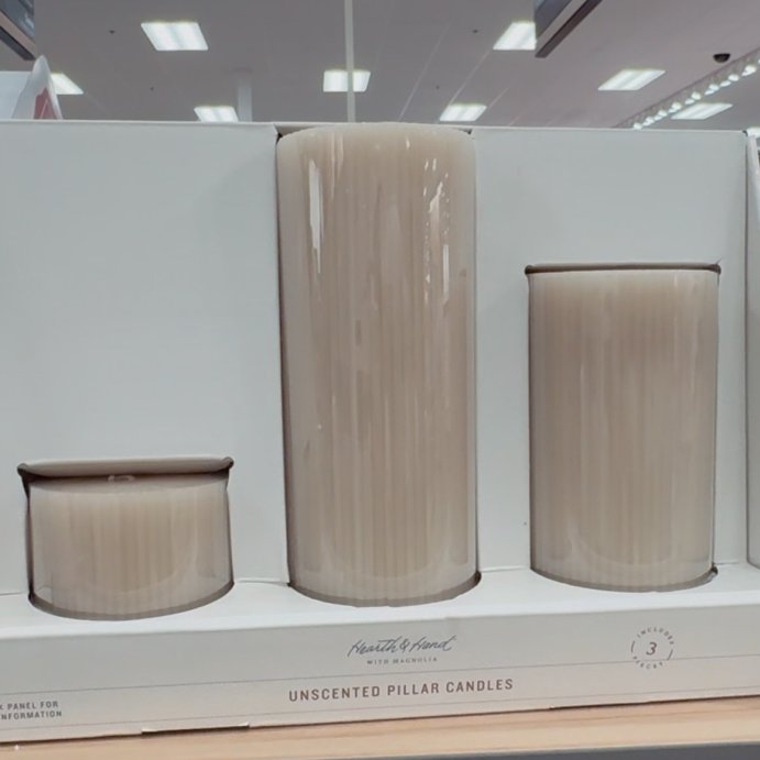user image by @home.decor.deals, 3ct Unscented 3x3/3x6/3x8 Ribbed Pillar Candles - Hearth & Hand™ with Magnolia