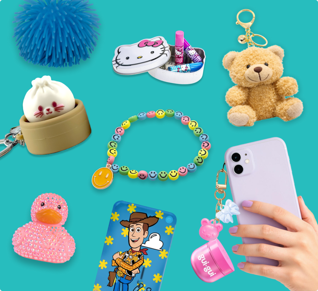 Shop Stitch Mini Lip Balms with Keychain Bag 3Pk, Fidgee Fun Ball, Assorted, Charm Chumz Clicker Buns, Pick'N'Pop Picky Pad Smiley Face Bracelet Kit, Duckalooz Dazzle Ducks Kit, Assorted, Gui Gui Mini Keychain and more