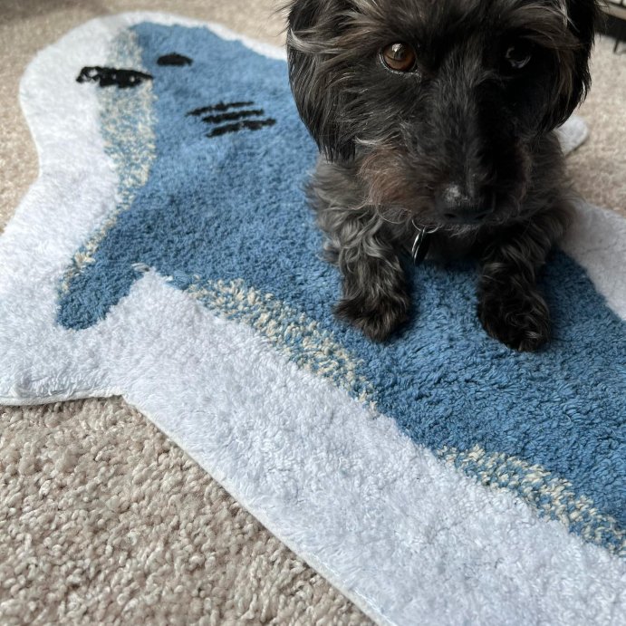 user image by @adogcalledfox, Shark Kids&#39; Bath Rug - Pillowfort&#8482;: Blue Cotton Tufted Kids Bathroom Mat, 1&#39;8&#34;x3&#39;2&#34;, OEKO-TEX Certified