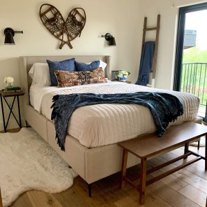 Jake Upholstered Storage Platform Bed with Metal Legs Pottery Barn