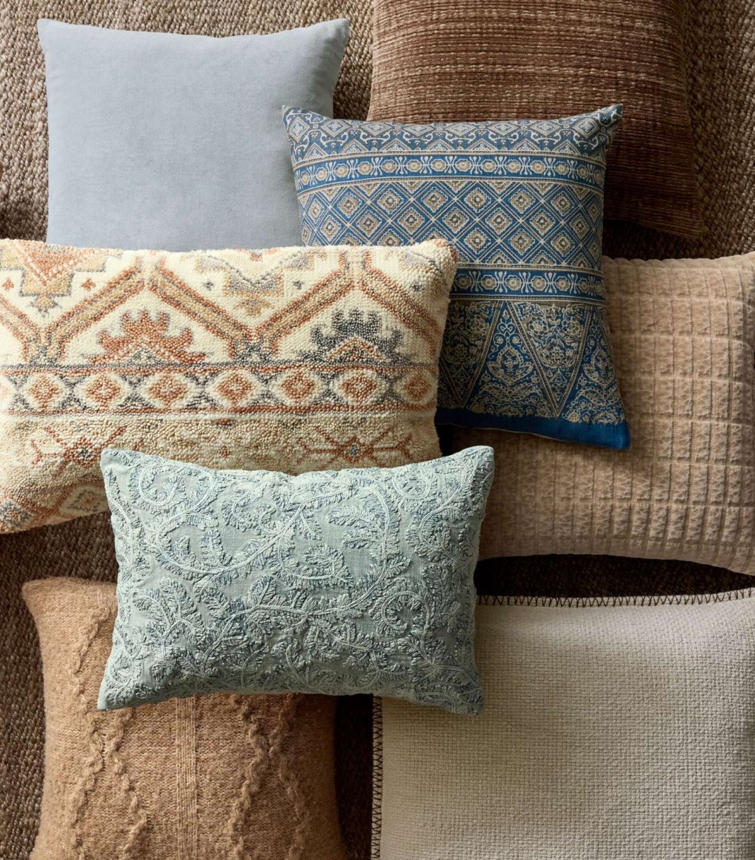 Curated image with Florence Embroidered Lumbar & Down Feather Insert Bundle, 14x20", Chambray, Di...