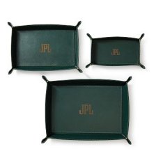 Shop Rustic Leather Catchall Tray, Set of 3, Forest Green and more