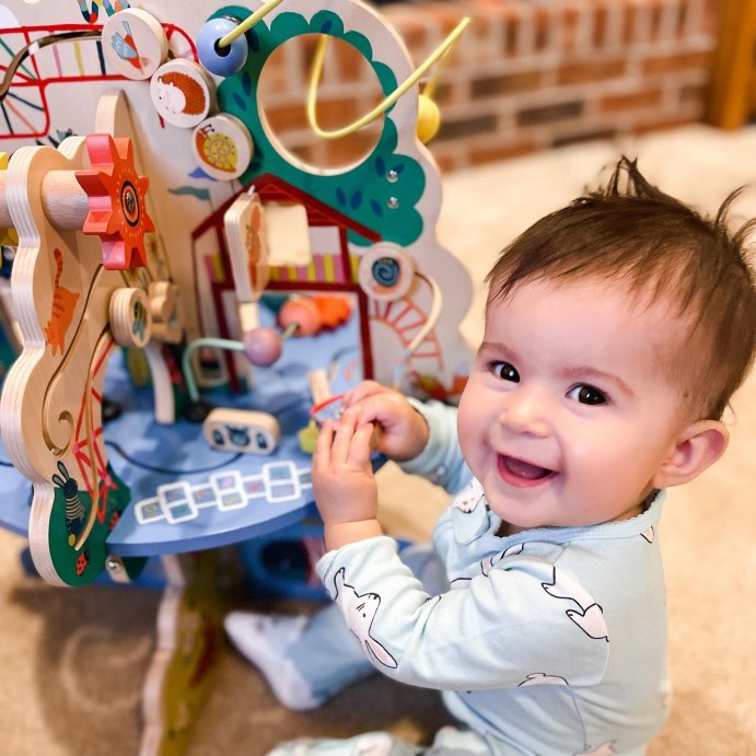 user image by @thismessymamahood, Manhattan Toy Playground Adventure Wooden Toddler Activity Center with Gliders, Abacus Track, Spinners, Spring Toys and Bead Runs