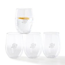 Shop Acrylic Stemless Wine Glasses, Set of 8, Clear, Monogrammed and more