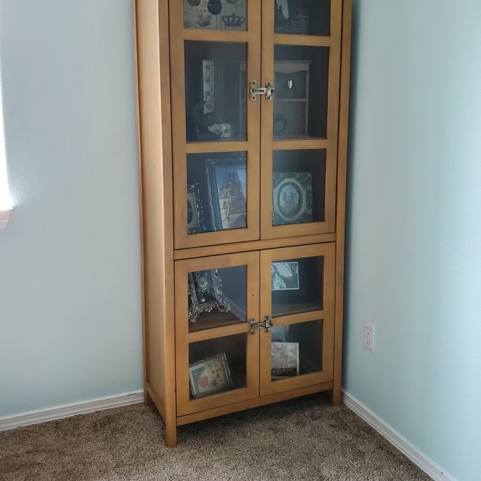 user image by @littlepinkheart09, Grooved Wood with Glass 4-Door Arch Cabinet - Natural - Hearth &#38; Hand&#8482; with Magnolia